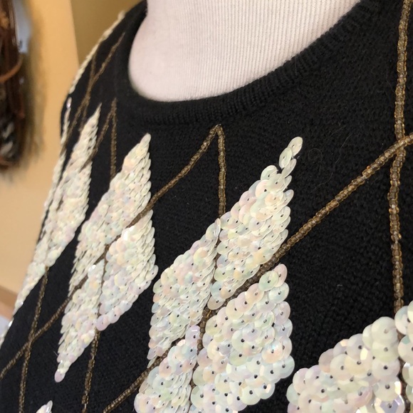 Vintage LIZ CLAIBORNE Size Medium Petite Lambswool Blend Sequin Plaid Carlyle - Picture 8 of 16